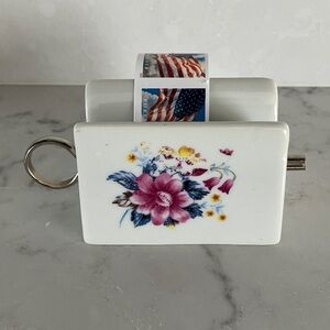 Vintage Floral Ceramic Toothpaste Dispenser or dispense Roll of postage stamps